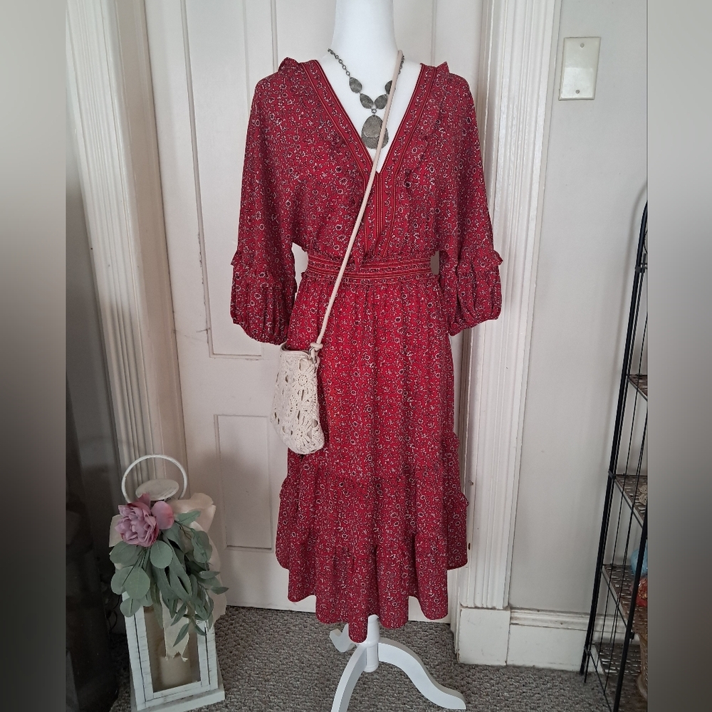 MAX STUDIO Boho Empire Waist Floral Prairie Dress.